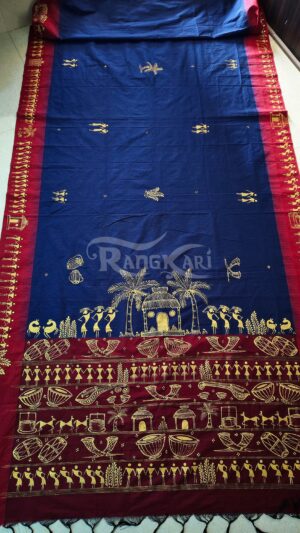 matsya katha hand painted pattachitra lenin cotton saree mermaid design copy