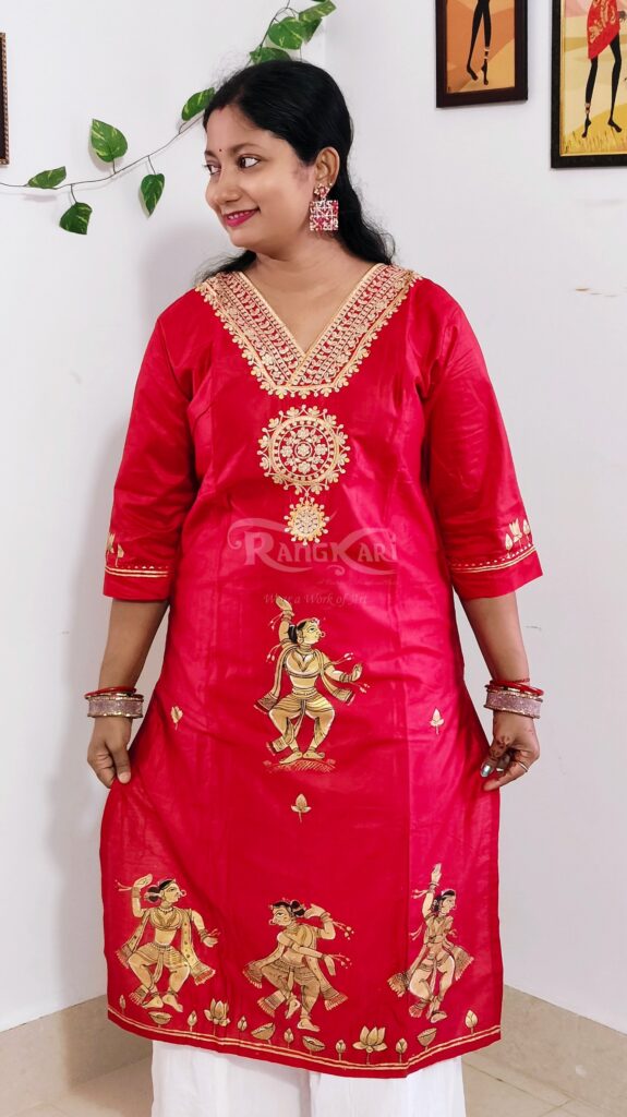 nrityaka hand painted silk kurti nartaki theme