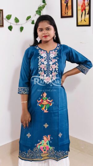 abhinaya hand painted patachitra silk kurti nartaki dancing copy
