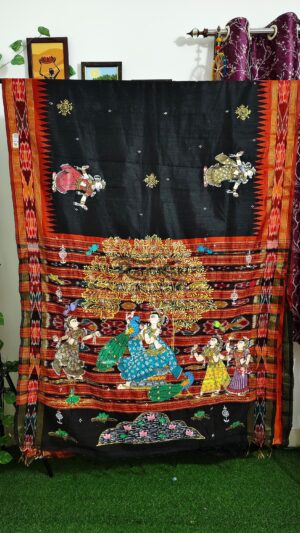 mayur raas handpainted pattachitra raw silk saree