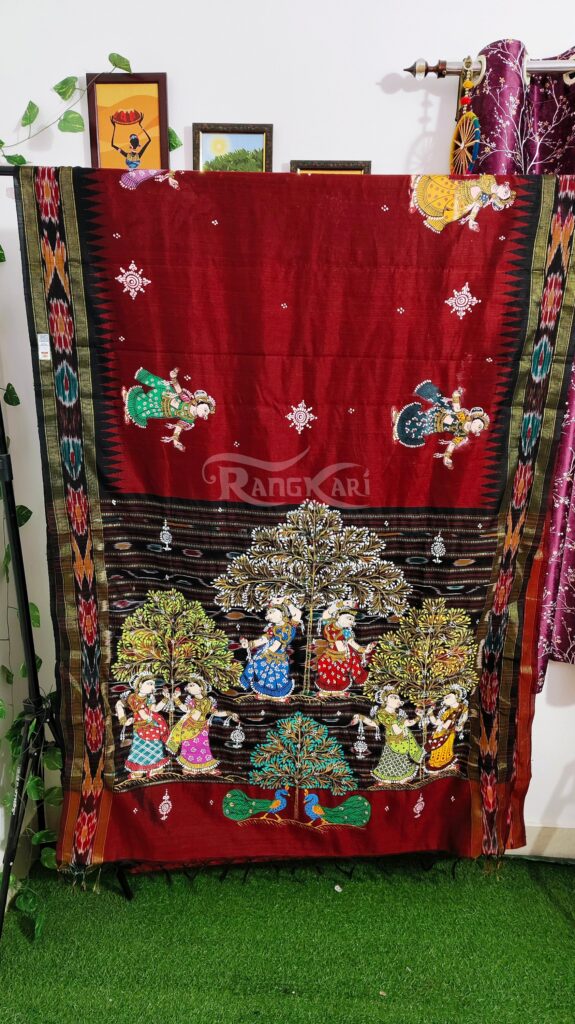 gopivan handpainted pattachitra raw silk saree