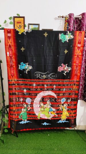 chandra leela handpainted pattachitra raw silk saree
