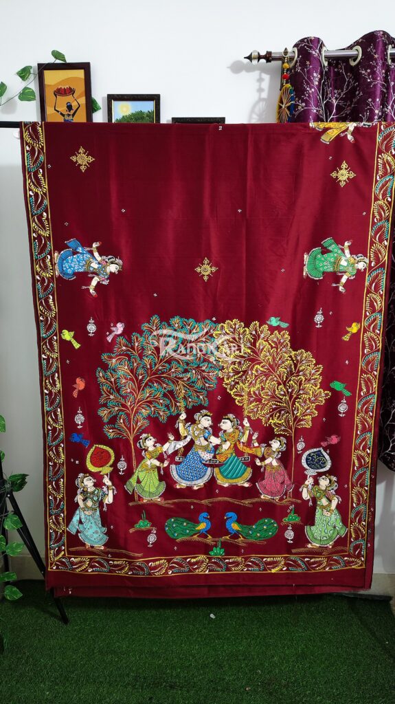 raja mohini hand painted pattachitra saree