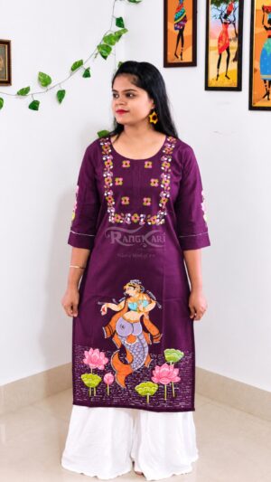 neelambari hand painted patachitra silk kurti mermaid design copy